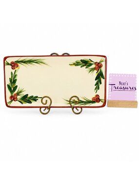 Gail Pittman CHRISTMAS MEMORIES Red Berries Green  Rectangular 14" ServingTray